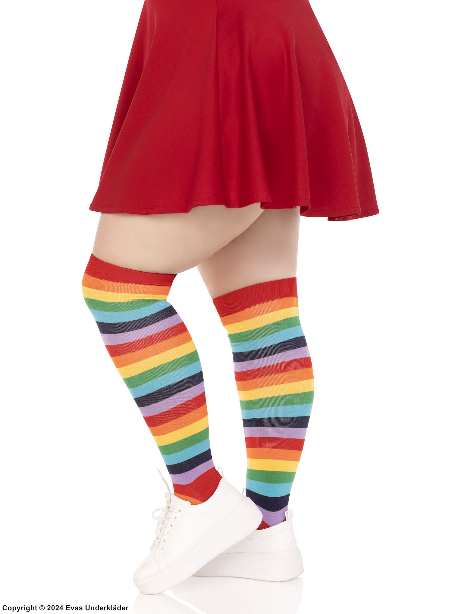 Lårhöga stockings, färgrika ränder, plus size